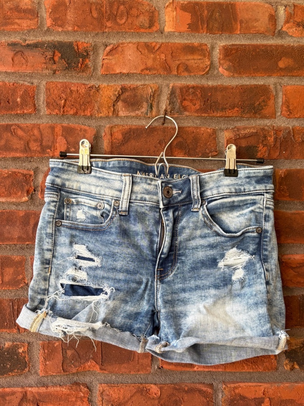 American Eagle Outfitters Light Blue Distressed Denim Cutoff Shorts